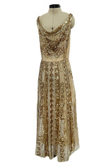 Spectacular Spring 2020 Valentino by Pierpaolo Piccioli Gold Sequin on Net Dress w Plunging Back