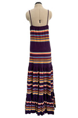 Spring 1977 Christian Dior by Marc Bohan Purple & Multi Coloured Stripe Cotton Jersey Dress