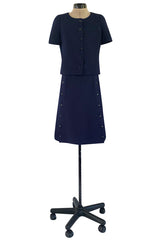 Minimalist Spring 1973 Courreges Numbered Haute Couture Blue Snap Front Jacket & Matching Skirt