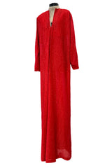 Fabulous 1970s Halston Metallic Red Lame Lurex Full Length Caftan Dress