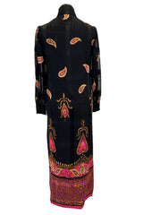 Documented Fall 1970 Valentino Printed Black Ribbon Silk Chiffon Dress w Huge Tassel Detail