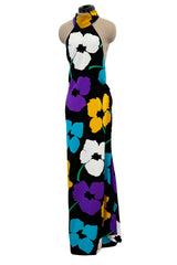 Spring 1984 James Galanos Runway Documented Floral Dress w Low Back