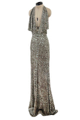 Incredible 2005 John Anthony Couture Runway Sample Hand Beaded & Sequin Plunge Dress