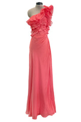 Prettiest Spring 2011 Valentino by Pierpaolo Piccioli & Maria Grazia Chiuri Pastel Coral Ruffled One Shoulder Silk Chiffon Dress