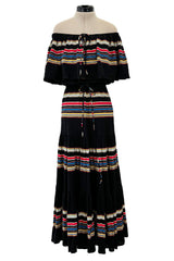 Spring 1977 Christian Dior by Marc Bohan Black Cotton Jersey Striped Off Shoulder Ruffled Dress