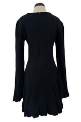 Fantastic 1990s Azzedine Alaia Ribed Black Knit Mini Dress w Flared Skirt & Inner Boy Shorts