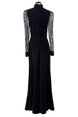 Prettiest 2017 Gucci by Alessandro Michele Black Dress w Lace Sleeves & Iridescent Crystal Bow Detailing