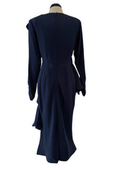 Elegant Spring 1989 Nina Ricci by Gerard Pipart Haute Couture Runway Deep Blue Silk Dress