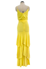 Minimalist 1970s Christian Dior by Marc Bohan Yellow Jersey Tank Dress w Three Tier Skirt