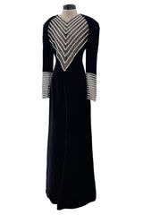 Incredible Fall 1986 Valentino by the Original Mr. Valentino Black Velvet Dress w Rhinestone Insets
