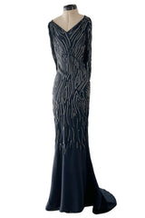 Spring 2006 Christian Dior by John Galliano Blue Bias Cut Silk Chiffon Dress w Silver Sequins & Beads