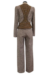 Documented & Rare Fall 2004 Alexander McQueen Tweed Pant Suit w Elaborately Embellished Jacket