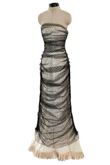 Beautiful Spring 1998 Valentino Black Dot Net Over Ivory Silk Taffeta Strapless Dress