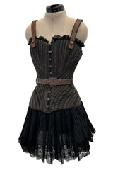 Exceptional Fall 2002 Alexander McQueen Runway Look 44 Corset Mini Dress w Leather Details