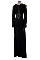 Cruise 2016 Yves Saint Laurent by Hedi Slimane Couture Black Dress w Mesh & Crystal Front