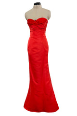 Pre-Fall 2013 Alexander McQueen by Sarah Burton Coral Red Silk Strapless Dress w Tulle Detailing