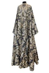 Phenomenal Fall 1993 Paco Rabanne Haute Couture Runway Sample Look 51 Metallic Gold & Silk Net Evening Caftan Coat