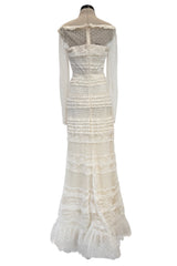2012 Valentino by Pierpaolo Piccioli & Maria Grazia Chiuri Tiered Ivory Lace Net Dress w Sequin & Bead Detailing