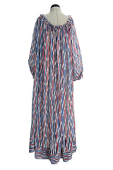 Spring 1977 Christian Dior by Marc Bohan Runway Striped Silk Chiffon Elastic Shoulder Caftan Dress