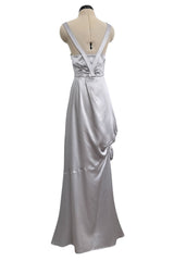 Fall 2008 Christian Dior by John Galliano Bias Cut Silver Silk Halter Dress w Flower Detailng