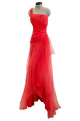 Spring 2012 Oscar de la Renta Runway Look 53 Coral Orange Chiffon One Shoulder Dress