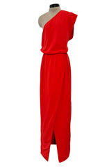 Spring 1980 Christian Dior by Marc Bohan Haute Couture One Shoulder Coral Red Silk Dress