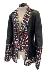 Fantastic Spring 2011 Chanel by Karl Lagerfeld Runway Look 48 Leather Jacket w Floral Silk Detailing