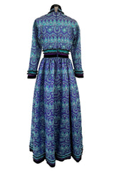 Gorgeous 1960s Unlabeled Metallic Blue Turquoise & Purple Beaded Dress