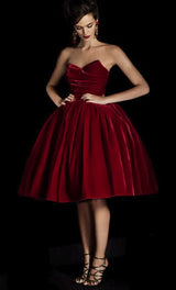 2012 Dolce & Gabbana Limited Edition Strapless Deep Red Velvet Dress w Extremely Full Skirt