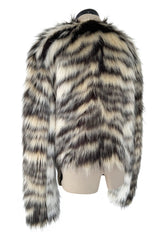 Fall 2015 Lanvin by Alber Elbaz Cropped Ivory & Black Shaggy Faux Fur Jacket w Toggle Closures