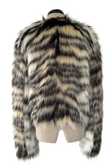 Fall 2015 Lanvin by Alber Elbaz Cropped Ivory & Black Shaggy Faux Fur Jacket w Toggle Closures