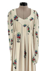 Extraordinary 1973 Ossie Clark & Celia Birtwell Documented Ivory Moss Crepe w Floral