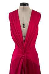 Chic Spring 2008 Alexander McQueen Red Silk Dress w Front Plunge & Knot Detailing