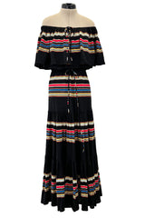 Spring 1977 Christian Dior by Marc Bohan Black Cotton Jersey Striped Off Shoulder Ruffled Dress