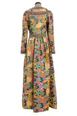 Wonderful 1968 Oscar de la Renta Gold Metallic Thread Silk Brocade Dress w Extensive Beadwork