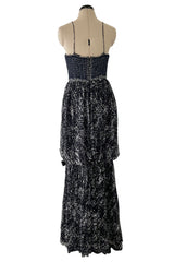Gorgeous Spring 2012 Chanel by Karl Lagerfeld Hand Crochet Knit & Silk Chiffon Blue Dress w Scarf