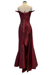 Phenomenal Fall 2000 John Galliano Deep Oxblood Silk Taffeta Corset Dress w Sweeping Skirt Panel