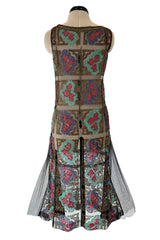 Intricate 1920s Unlabeled Gold Metallic Lame Thread & Sequin on Black Silk Net Flapper Dress