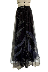Elaborate Spring 2019 Valentino by Pierpaolo Piccioli Black Net Skirt w Hand Beading & Silk Chiffon Insets