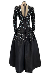 Fall 1979 Yves Saint Laurent Unlabled Haute Couture Black Silk Dress w Sequin & Rhinestone Detailing