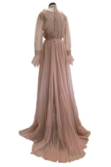 Spectacular Fall 2020 Gucci by Alessandro Michele Runway Look 29 Dusty Pink Silk Dress & Skirt Overlay Set