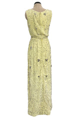 Prettiest Early 1960s Malcolm Starr by Elinor Simmons Hand Beaded Pale Yellow Silk Dress