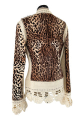 Gorgeous Fall 2005 Christian Dior by John Galliano Leopard Print Goat Skin Jacket w Crochet Detail