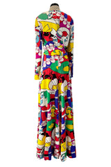 Incredible 1970s Lanvin by Jules-Francois Crahay Clown Print Wide Leg Jersey Jumpsuit