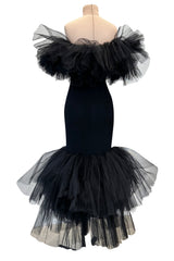 Fall 2020 Alessandra Rich Runway Look 22 in Black Strapless Dress w Tulle Bodice & Hem
