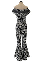 Ultra Rare Spring 1993 Versace by Gianni  Versace Silk Black & White Printed Off Shoulder Bell Bottom Jumpsuit