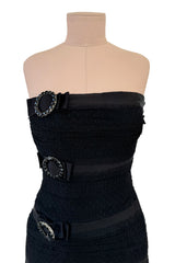 Spring 1987 Yves Saint Laurent Strapless Dotted Silk Net Dress w Rhinestone Detail & Full Lower Skirts
