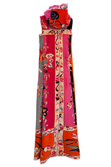 Documented Spring 1968 Emilio Pucci Pink Floral Screened Hooded Terrycloth Beach Cover Up or Dress