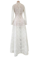 Heirloom Level Exquisite 1950s Handmade Couture White Lace Wedding Dress w a Matching Veil