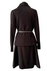 Chic 1960s Norman Norell Deep Brown Skirt & Jacket Suit Set w Belt & Hand Written Tag